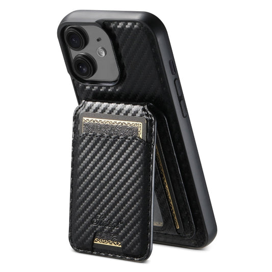 Pour iPhone 12 Suteni TXWH18 Coque de téléphone MagSafe avec portefeuille détachable à texture fibre de carbone (Noir)