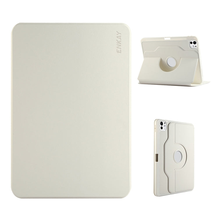 For iPad Air 13 2026 / 2025 / 2024 ENKAY 360 Rotation TPU Leather Smart Tablet Case with Pen Slot(Beige)