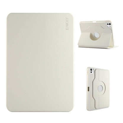 For iPad Air 13 2026 / 2025 / 2024 ENKAY 360 Rotation TPU Leather Smart Tablet Case with Pen Slot(Beige)