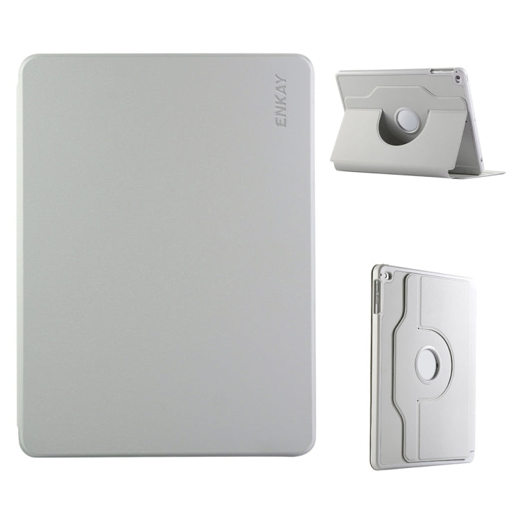 For iPad Air / Air 2 / 9.7 2017 / 2018 ENKAY 360 Rotation TPU Leather Smart Tablet Case with Pen Slot(Grey)