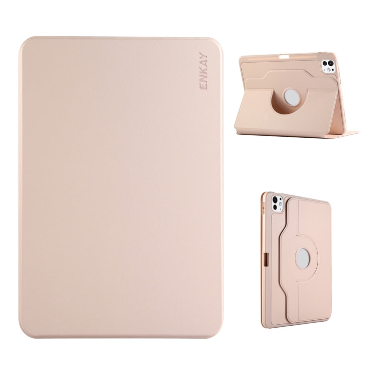 For iPad Air 11 2026 / 2025 / 2024 ENKAY 360 Rotation TPU Leather Smart Tablet Case with Pen Slot(Pink)