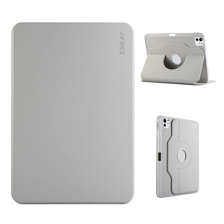 For iPad Air 11 2026 / 2025 / 2024 ENKAY 360 Rotation TPU Leather Smart Tablet Case with Pen Slot(Grey)