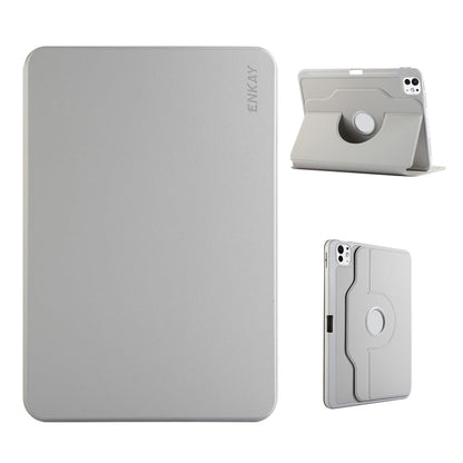 For iPad Air 11 2026 / 2025 / 2024 ENKAY 360 Rotation TPU Leather Smart Tablet Case with Pen Slot(Grey)