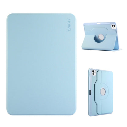Pour iPad Air 11 2026 / 2025 / 2024 ENKAY Étui intelligent en cuir TPU avec rotation à 360° et fente pour stylet (bleu clair)