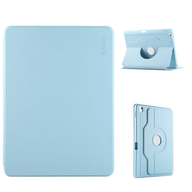 For iPad Air 10.5 / Pro 10.5 / 10.2 ENKAY 360 Rotation TPU Leather Smart Tablet Case with Pen Slot(Light Blue)