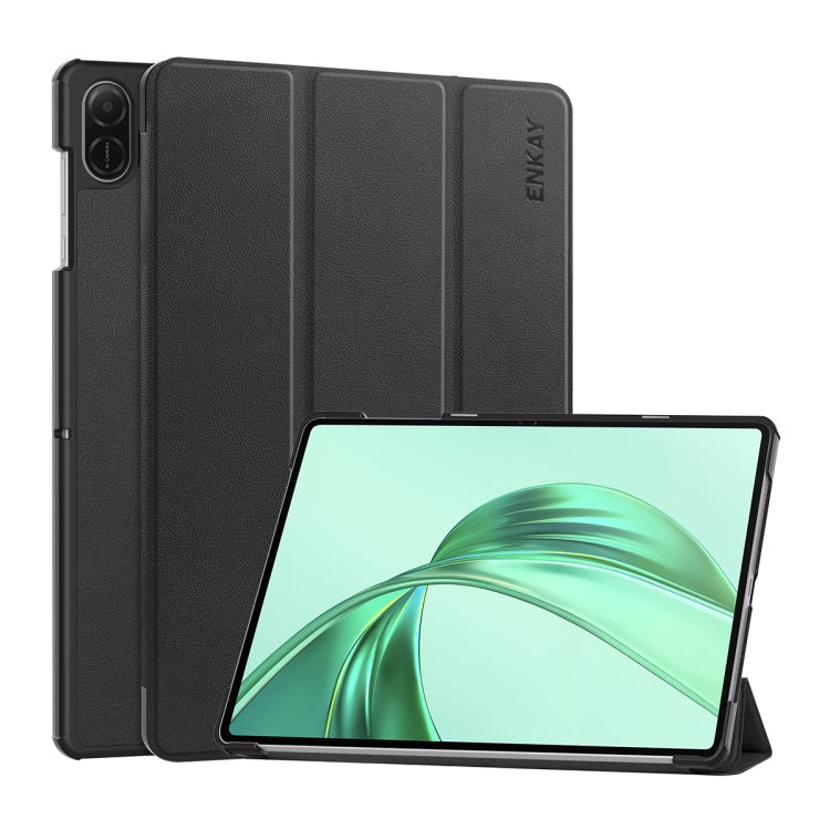 For Honor Pad X8a 11 ENKAY Tri-fold Custer Texture Leather Stand Tablet Case(Black)