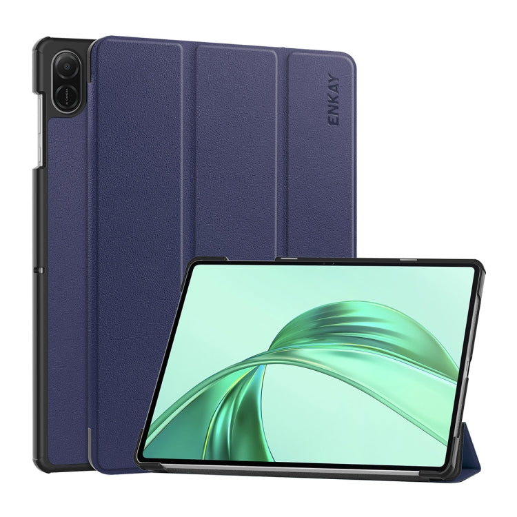 For Honor Pad X8a 11 ENKAY Tri-fold Custer Texture Leather Stand Tablet Case(Dark Blue)