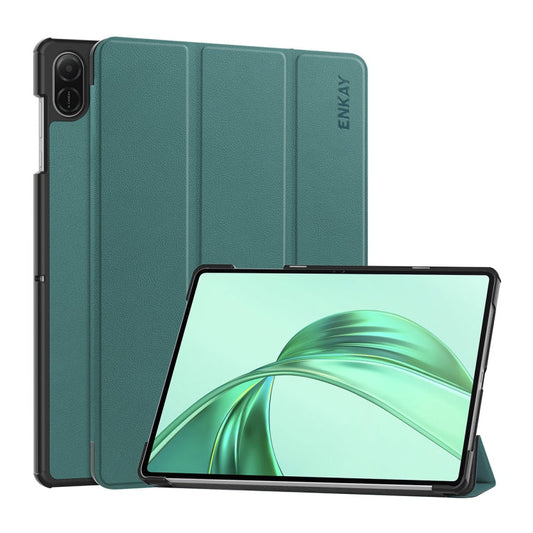 Pour Honor Pad X8a 11 Étui pour tablette en cuir texturé Tri-fold Custer ENKAY (Vert Foncé)