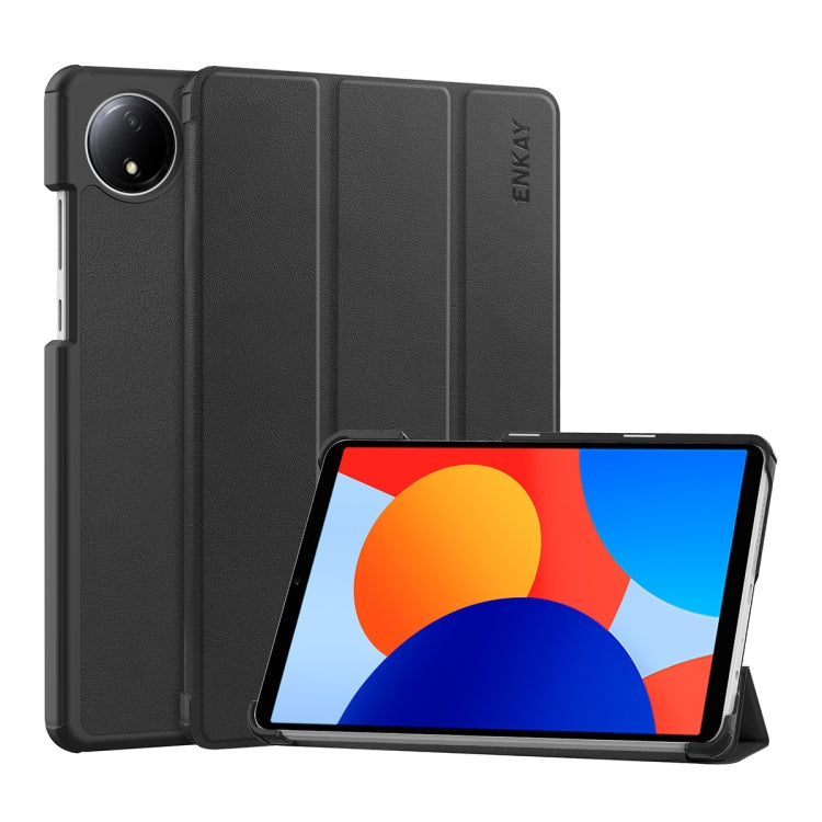 For Redmi Pad SE 4G 8.7 ENKAY Tri-fold Custer Texture Leather Smart Tablet Case(Black)