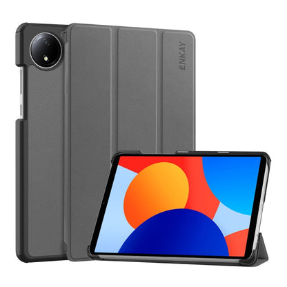 For Redmi Pad SE 4G 8.7 ENKAY Tri-fold Custer Texture Leather Smart Tablet Case(Grey)