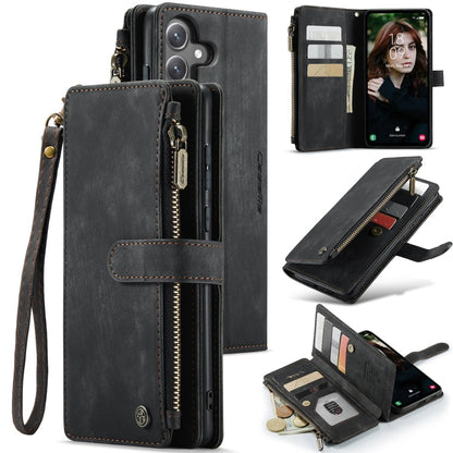 Pour Samsung Galaxy S24 FE 5G Coque CaseMe C30 avec fentes pour cartes Étui portefeuille en cuir à fermeture éclair (Noir)