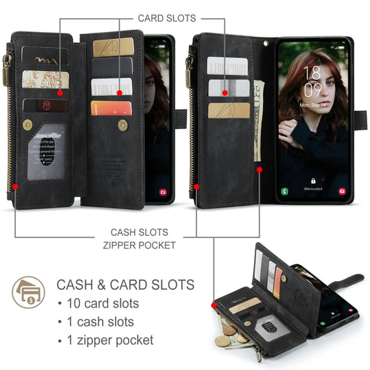 For Samsung Galaxy S24 FE 5G CaseMe C30 Card Slots Zipper Wallet Leather Phone Case(Black)