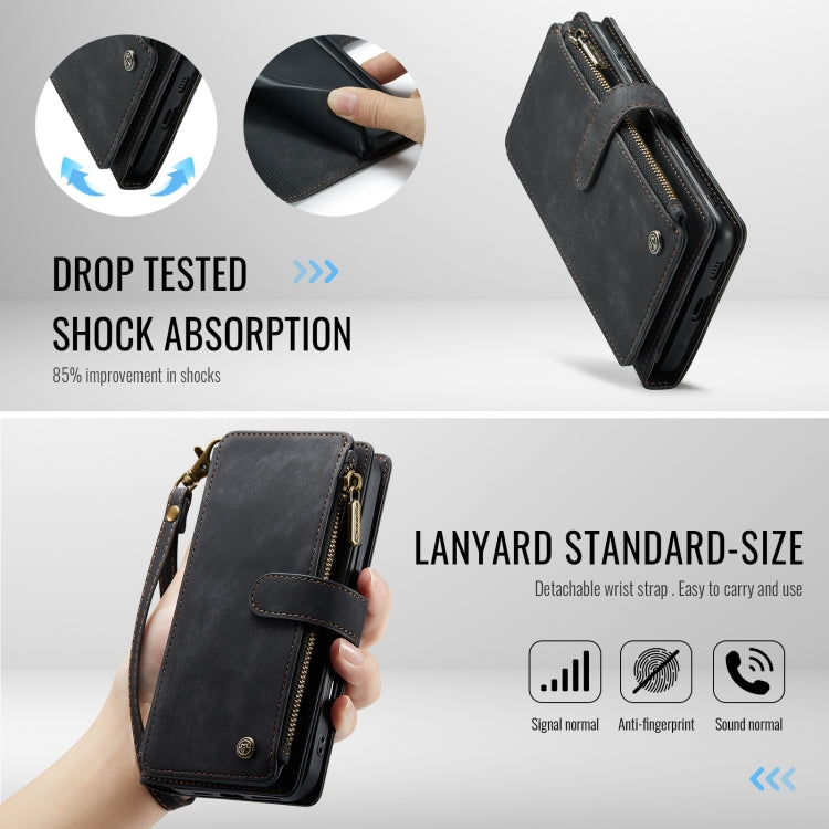 Pour Samsung Galaxy S24 FE 5G Coque CaseMe C30 avec fentes pour cartes Étui portefeuille en cuir à fermeture éclair (Noir)