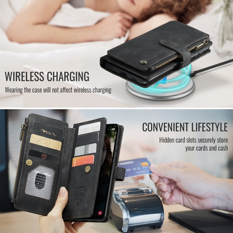 Pour Samsung Galaxy S24 FE 5G Coque CaseMe C30 avec fentes pour cartes Étui portefeuille en cuir à fermeture éclair (Noir)