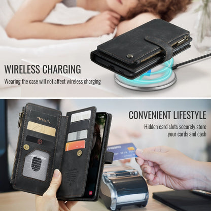 Pour Samsung Galaxy S24 FE 5G Coque CaseMe C30 avec fentes pour cartes Étui portefeuille en cuir à fermeture éclair (Noir)