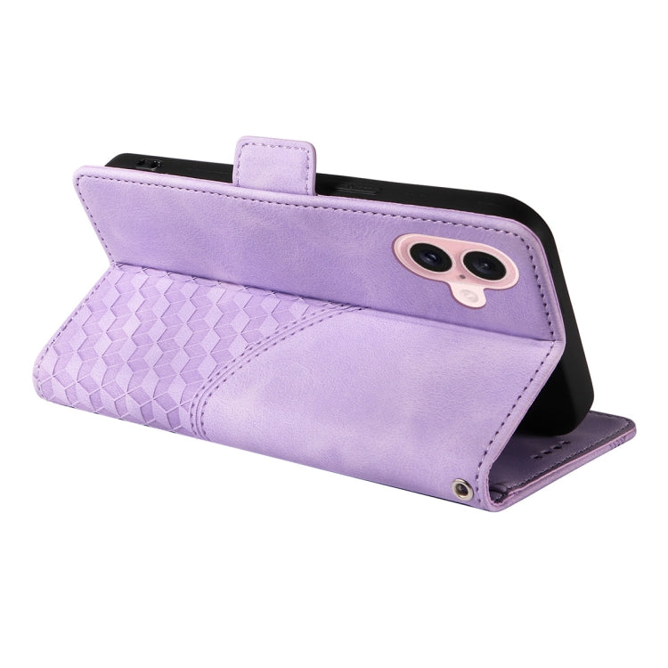 For iPhone 16 ENKAY Embossed Rhombus Starry Leather Phone Case with Screen Film(Purple)