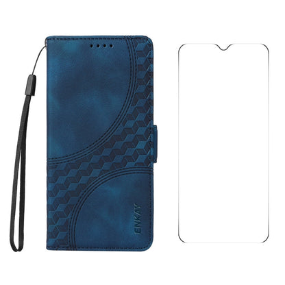 For Samsung Galaxy A06 4G ENKAY Embossed Rhombus Starry Leather Phone Case with Screen Film(Blue)