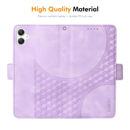 For Samsung Galaxy A06 4G ENKAY Embossed Rhombus Starry Leather Phone Case with Screen Film(Purple)