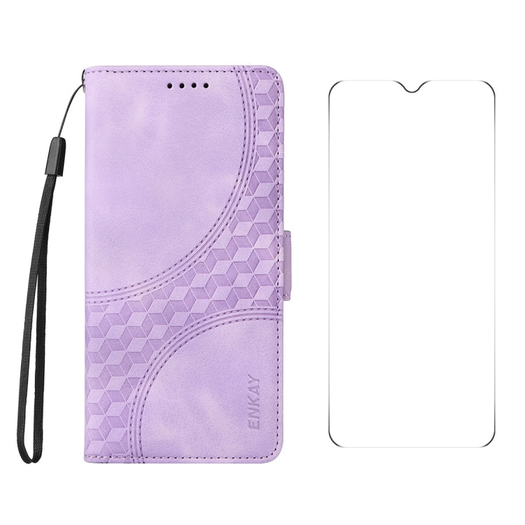 For Samsung Galaxy A26 / A16 4G / 5G ENKAY Embossed Rhombus Starry Leather Phone Case with Screen Film(Purple)