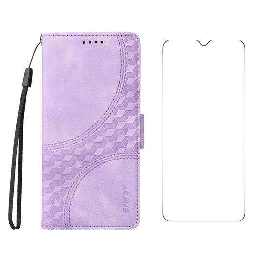For Samsung Galaxy A26 / A16 4G / 5G ENKAY Embossed Rhombus Starry Leather Phone Case with Screen Film(Purple)