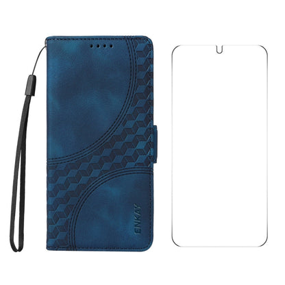 Pour Samsung Galaxy S25 5G / S24 5G Coque de téléphone en cuir gaufré Rhombus Starry ENKAY avec film de protection d'écran (Bleu)