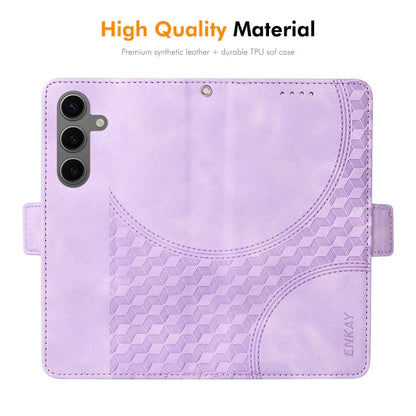 Pour Samsung Galaxy S25 5G / S24 5G Coque de téléphone en cuir gaufré Rhombus Starry ENKAY avec film de protection d'écran (Bleu)