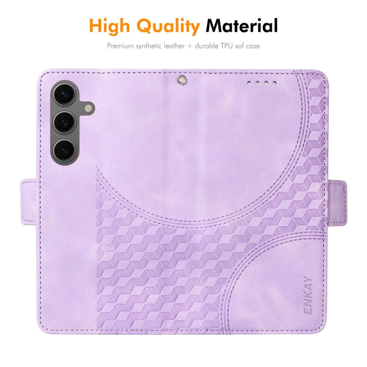 For Samsung Galaxy S25 5G / S24 5G ENKAY Embossed Rhombus Starry Leather Phone Case with Screen Film(Green)
