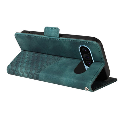 For Google Pixel 9 Pro ENKAY Embossed Rhombus Starry Leather Phone Case with Screen Film(Green)