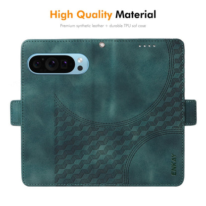 For Google Pixel 9 Pro ENKAY Embossed Rhombus Starry Leather Phone Case with Screen Film(Green)