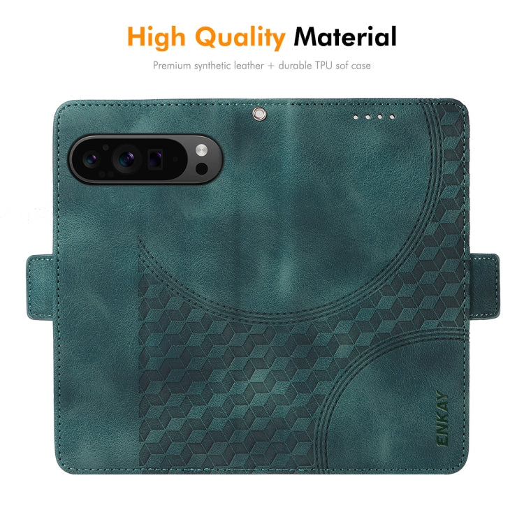 For Google Pixel 9 Pro XL ENKAY Embossed Rhombus Starry Leather Phone Case with Screen Film(Brown)
