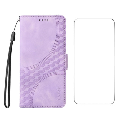 For OnePlus Nord 4 ENKAY Embossed Rhombus Starry Leather Phone Case with Screen Film(Purple)