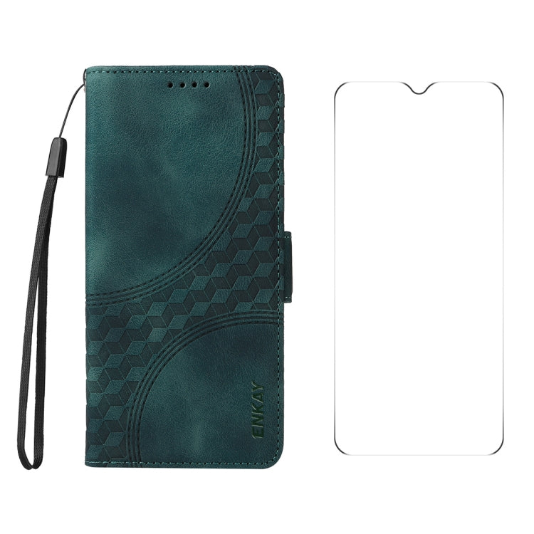 For Honor X6b ENKAY Embossed Rhombus Starry Leather Phone Case with Screen Film(Green)