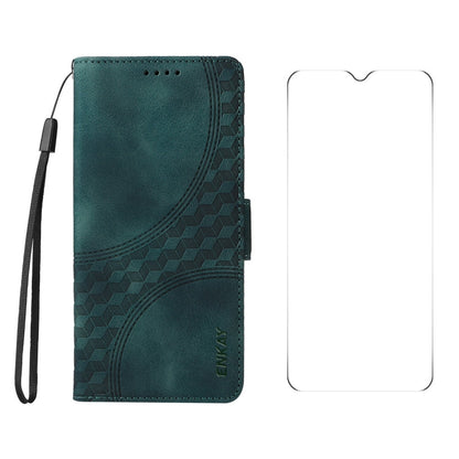 For Honor X6b ENKAY Embossed Rhombus Starry Leather Phone Case with Screen Film(Green)