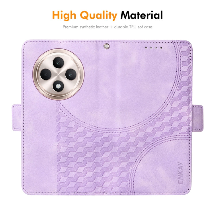 For OPPO Reno12 F 4G Global ENKAY Embossed Rhombus Starry Leather Phone Case with Screen Film(Blue)