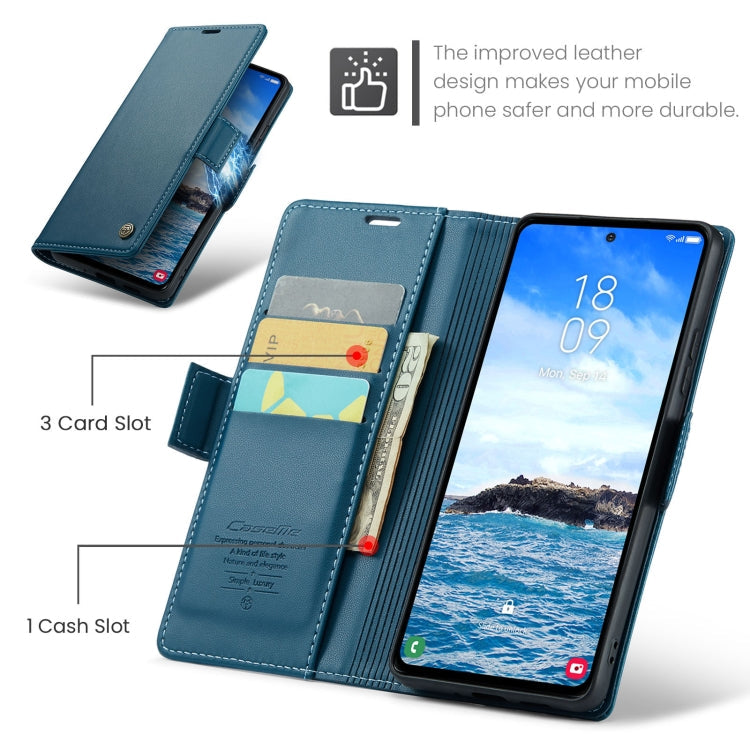 For Galaxy S24 FE 5G CaseMe 023 Butterfly Buckle Litchi Texture RFID Anti-theft Leather Phone Case(Blue)