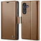 Pour Samsung Galaxy S24 FE 5G Étui de téléphone en cuir anti-vol RFID texture litchi avec boucle papillon CaseMe 023 (Marron)