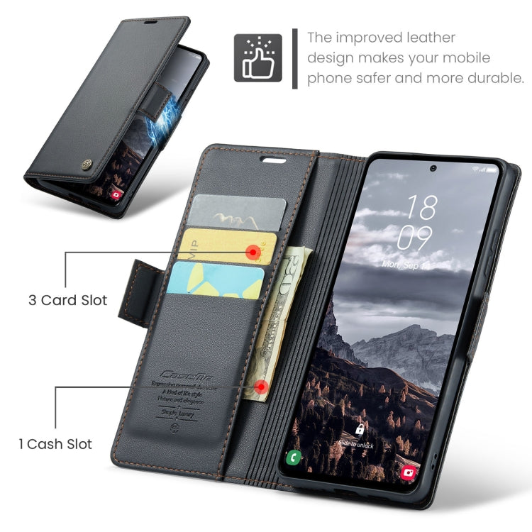For Galaxy S24 FE 5G CaseMe 023 Butterfly Buckle Litchi Texture RFID Anti-theft Leather Phone Case(Black)