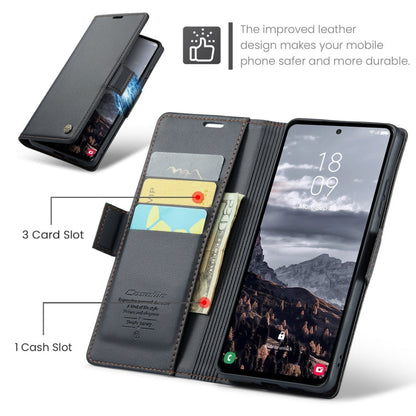 For Galaxy S24 FE 5G CaseMe 023 Butterfly Buckle Litchi Texture RFID Anti-theft Leather Phone Case(Black)