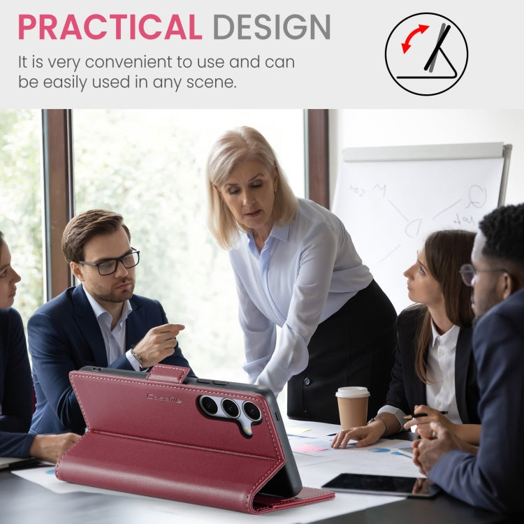 For Samsung Galaxy S25 5G CaseMe 023 Butterfly Buckle Litchi Texture RFID Anti-theft Leather Phone Case(Red)