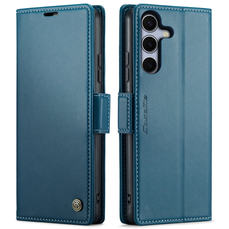 Pour Samsung Galaxy S25 5G Étui de téléphone en cuir anti-vol RFID texturé litchi avec boucle papillon CaseMe 023 (Bleu)