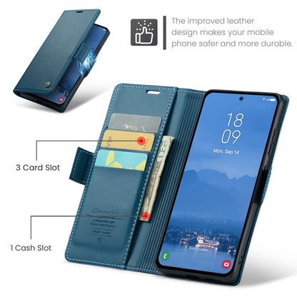 Pour Samsung Galaxy S25 5G Étui de téléphone en cuir anti-vol RFID texturé litchi avec boucle papillon CaseMe 023 (Bleu)