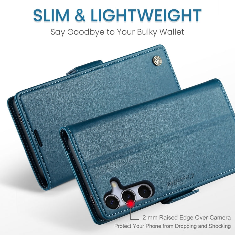 Pour Samsung Galaxy S25 5G Étui de téléphone en cuir anti-vol RFID texturé litchi avec boucle papillon CaseMe 023 (Bleu)