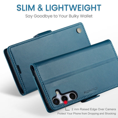 Pour Samsung Galaxy S25 5G Étui de téléphone en cuir anti-vol RFID texturé litchi avec boucle papillon CaseMe 023 (Bleu)