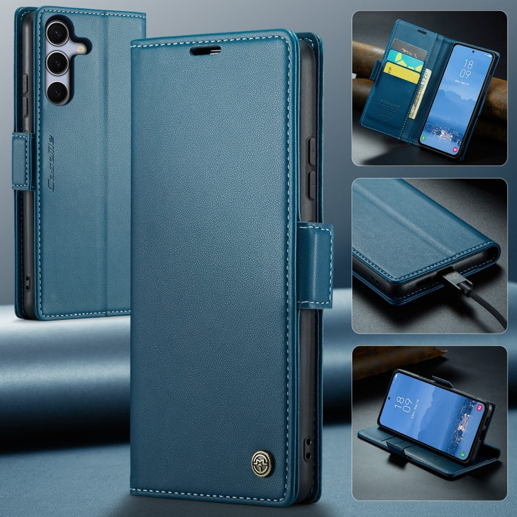 Pour Samsung Galaxy S25 5G Étui de téléphone en cuir anti-vol RFID texturé litchi avec boucle papillon CaseMe 023 (Bleu)