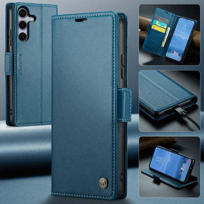 Pour Samsung Galaxy S25 5G Étui de téléphone en cuir anti-vol RFID texturé litchi avec boucle papillon CaseMe 023 (Bleu)