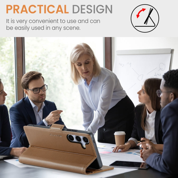 For Samsung Galaxy S25 5G CaseMe 023 Butterfly Buckle Litchi Texture RFID Anti-theft Leather Phone Case(Brown)