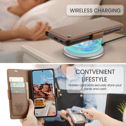 For Samsung Galaxy S25 5G CaseMe 023 Butterfly Buckle Litchi Texture RFID Anti-theft Leather Phone Case(Brown)