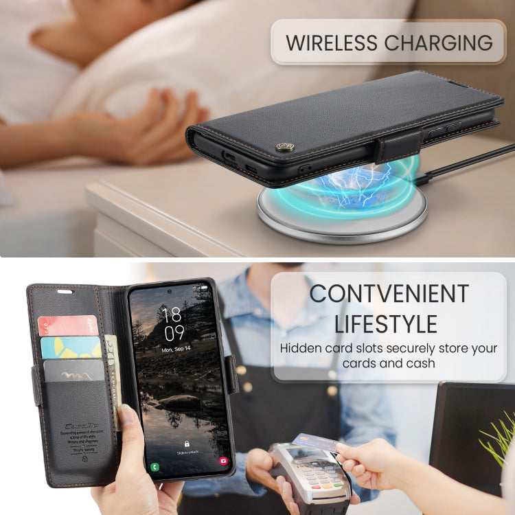 For Samsung Galaxy S25 5G CaseMe 023 Butterfly Buckle Litchi Texture RFID Anti-theft Leather Phone Case(Black)