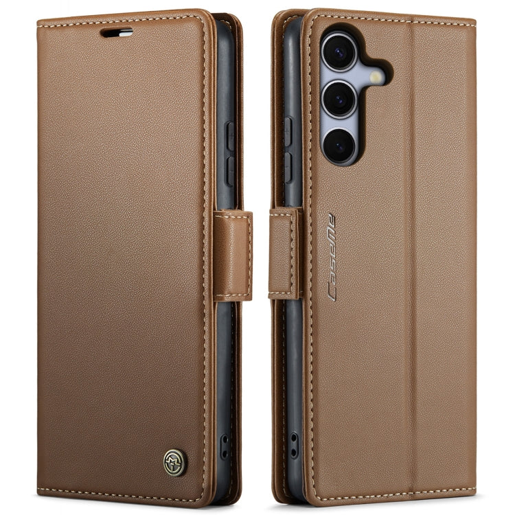 For Samsung Galaxy S25+ 5G CaseMe 023 Butterfly Buckle Litchi Texture RFID Anti-theft Leather Phone Case(Brown)