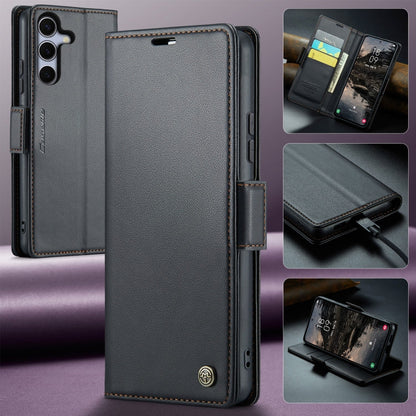 For Samsung Galaxy S25+ 5G CaseMe 023 Butterfly Buckle Litchi Texture RFID Anti-theft Leather Phone Case(Black)